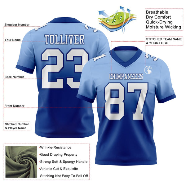 Custom Light Blue White-Royal Authentic Fade Fashion Football Jersey alternate