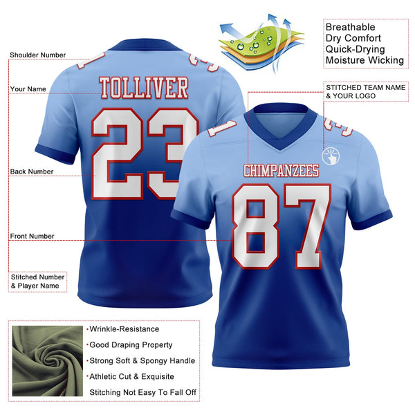 Custom Light Blue White Royal-Red Authentic Fade Fashion Football Jersey alternate