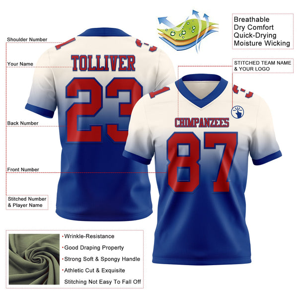 Custom Cream Red-Royal Authentic Fade Fashion Football Jersey alternate