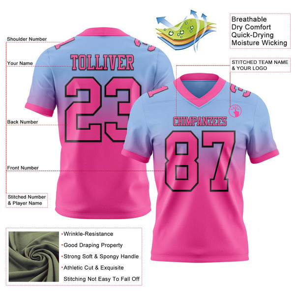 Custom Light Blue Pink-Black Authentic Fade Fashion Football Jersey alternate