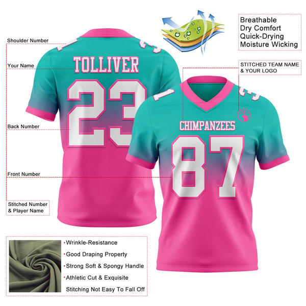 Custom Aqua White-Pink Authentic Fade Fashion Football Jersey alternate