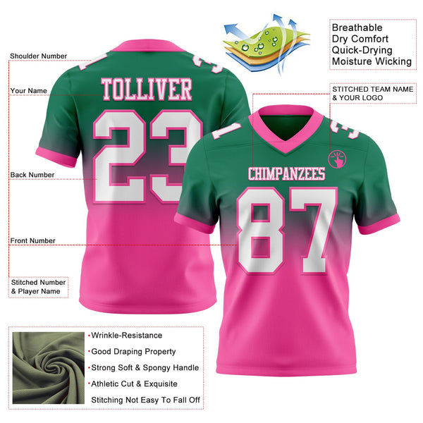 Custom Kelly Green White-Pink Authentic Fade Fashion Football Jersey alternate