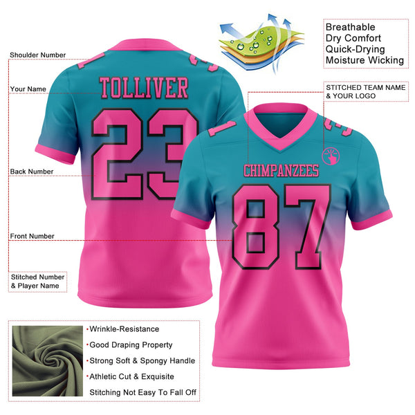 Custom Teal Pink-Black Authentic Fade Fashion Football Jersey alternate
