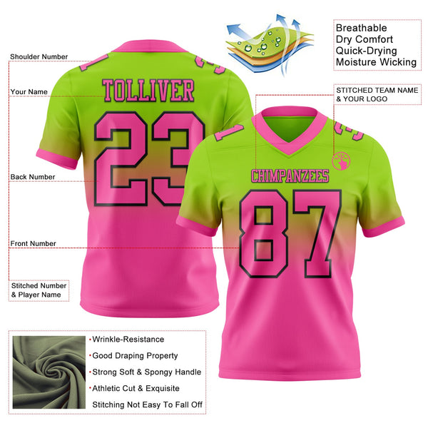 Custom Neon Green Pink-Black Authentic Fade Fashion Football Jersey alternate