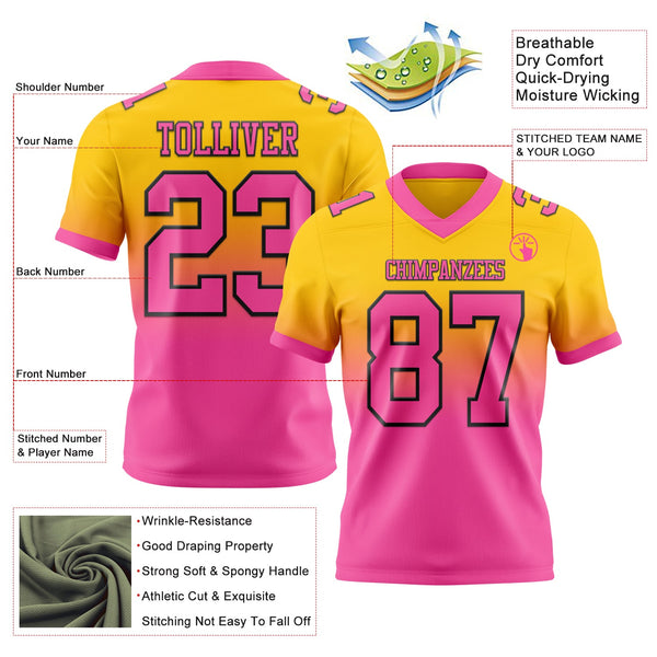 Custom Yellow Pink-Black Authentic Fade Fashion Football Jersey alternate