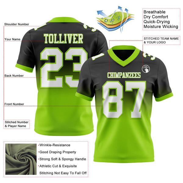 Custom Black White-Neon Green Authentic Fade Fashion Football Jersey alternate