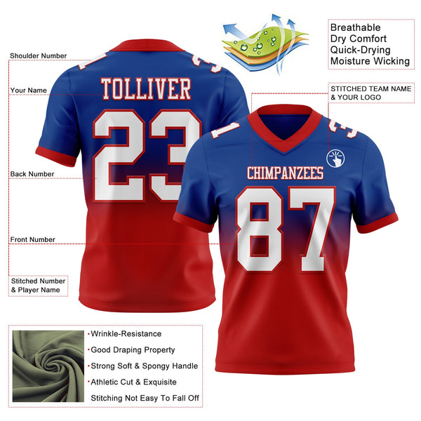 Custom Royal White-Red Authentic Fade Fashion Football Jersey alternate