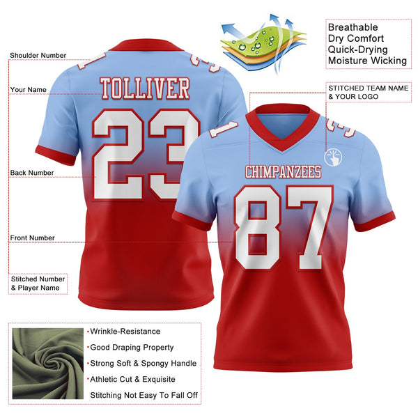 Custom Light Blue White-Red Authentic Fade Fashion Football Jersey alternate