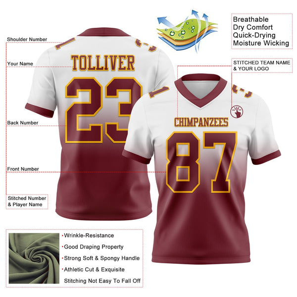 Custom White Burgundy-Gold Authentic Fade Fashion Football Jersey alternate