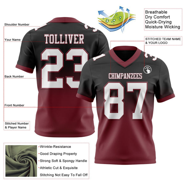 Custom Black White-Burgundy Authentic Fade Fashion Football Jersey alternate