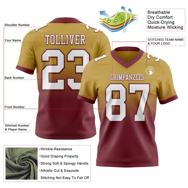 Custom Old Gold White-Burgundy Authentic Fade Fashion Football Jersey alternate