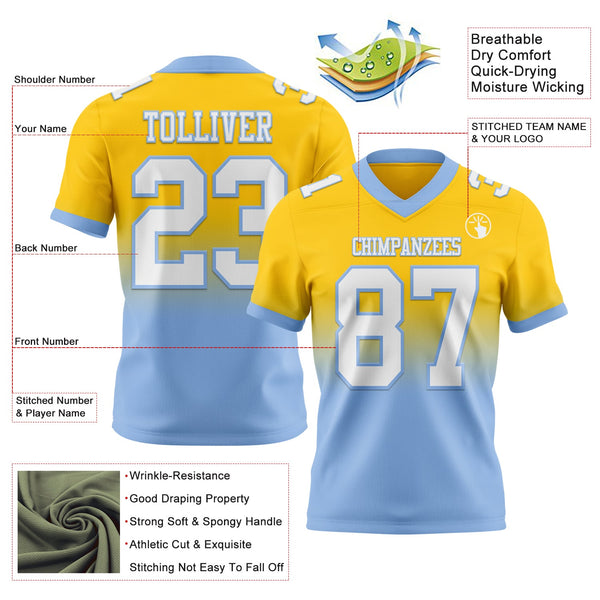 Custom Yellow White-Light Blue Authentic Fade Fashion Football Jersey alternate