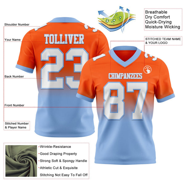 Custom Orange White-Light Blue Authentic Fade Fashion Football Jersey alternate
