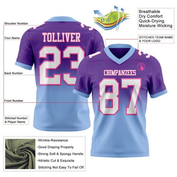 Custom Purple White Light Blue-Pink Authentic Fade Fashion Football Jersey alternate