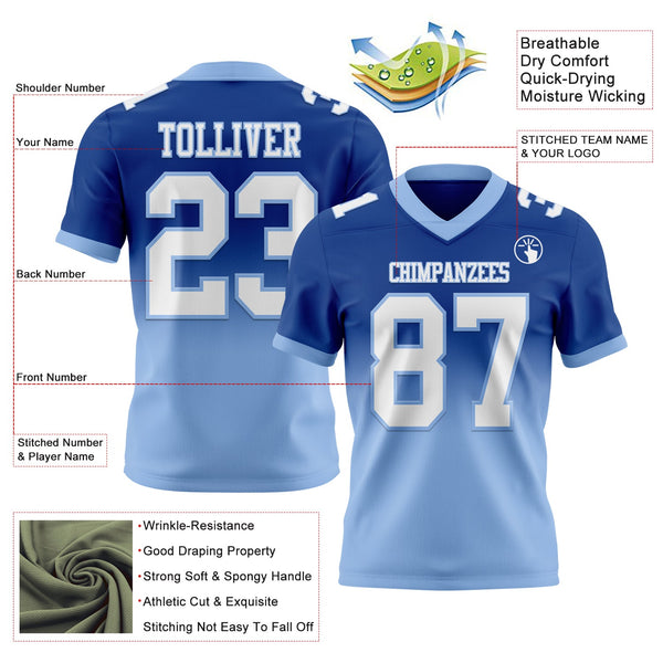 Custom Royal White-Light Blue Authentic Fade Fashion Football Jersey alternate