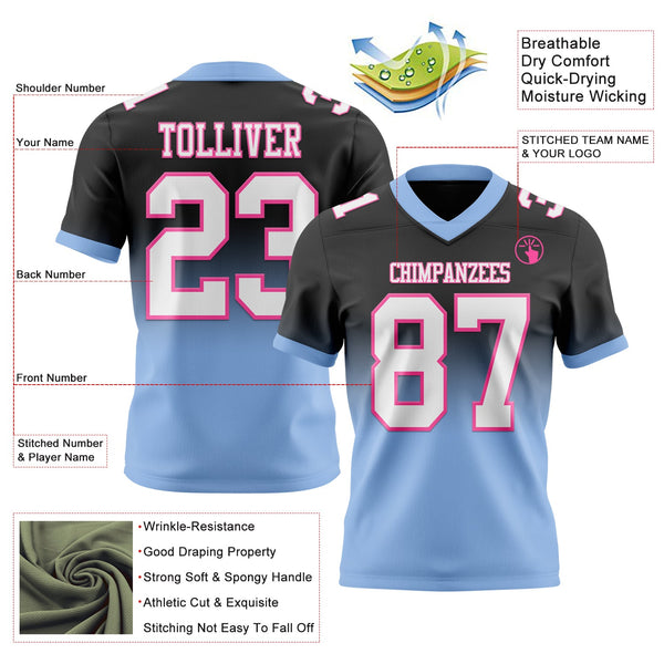 Custom Black White Light Blue-Pink Authentic Fade Fashion Football Jersey alternate