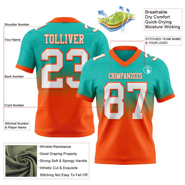 Custom Aqua White-Orange Authentic Fade Fashion Football Jersey alternate