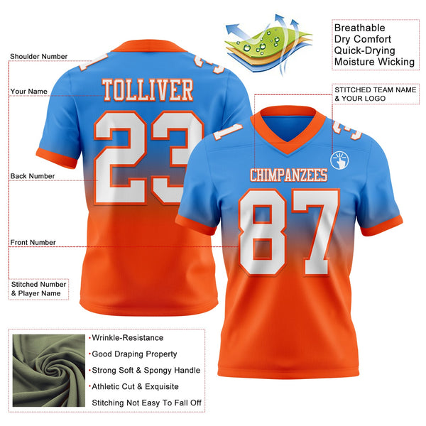 Custom Powder Blue White-Orange Authentic Fade Fashion Football Jersey alternate