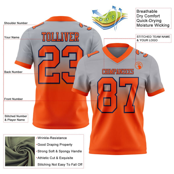 Custom Gray Orange-Navy Authentic Fade Fashion Football Jersey alternate