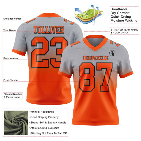 Custom Gray Orange-Black Authentic Fade Fashion Football Jersey alternate