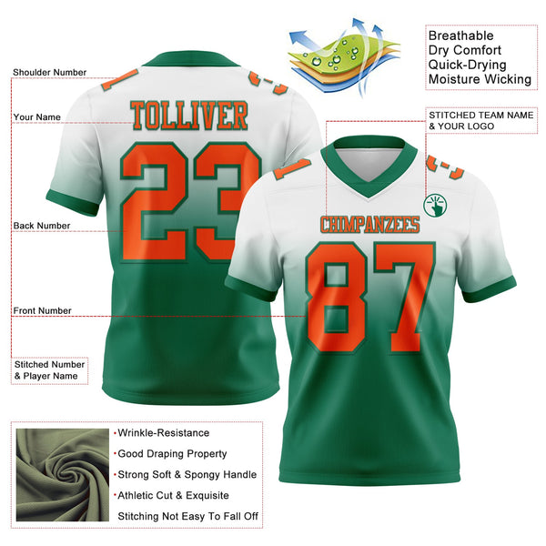 Custom White Orange-Kelly Green Authentic Fade Fashion Football Jersey alternate