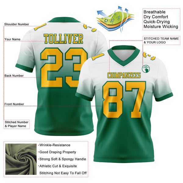 Custom White Gold-Kelly Green Authentic Fade Fashion Football Jersey alternate