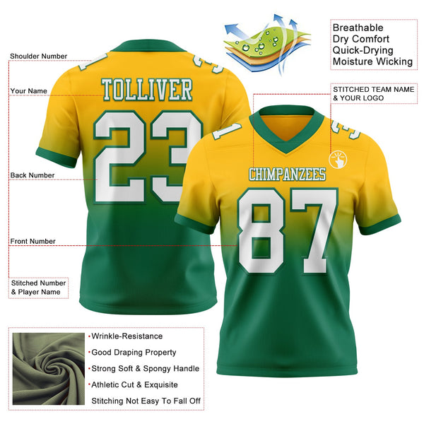 Custom Gold White-Kelly Green Authentic Fade Fashion Football Jersey alternate