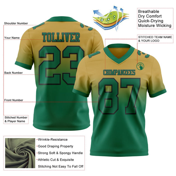 Custom Old Gold Kelly Green-Black Authentic Fade Fashion Football Jersey alternate