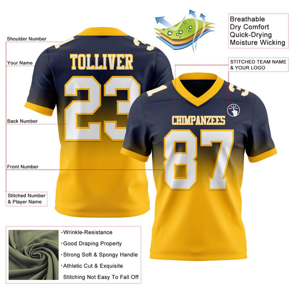 Custom Navy White-Gold Authentic Fade Fashion Football Jersey alternate