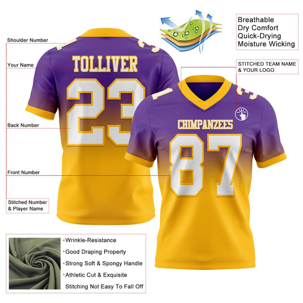 Custom Purple White-Gold Authentic Fade Fashion Football Jersey alternate