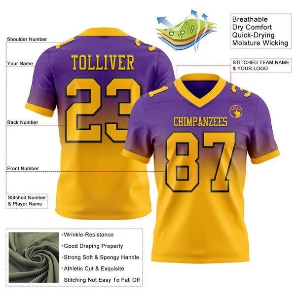 Custom Purple Gold-Black Authentic Fade Fashion Football Jersey alternate