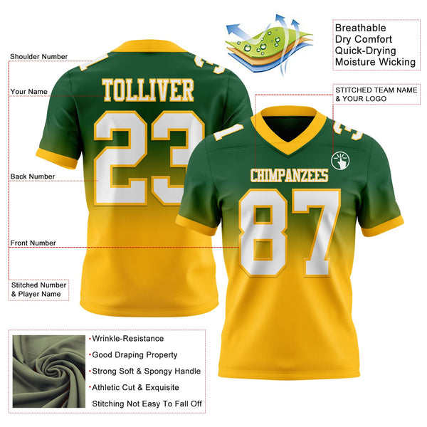 Custom Green White-Gold Authentic Fade Fashion Football Jersey alternate