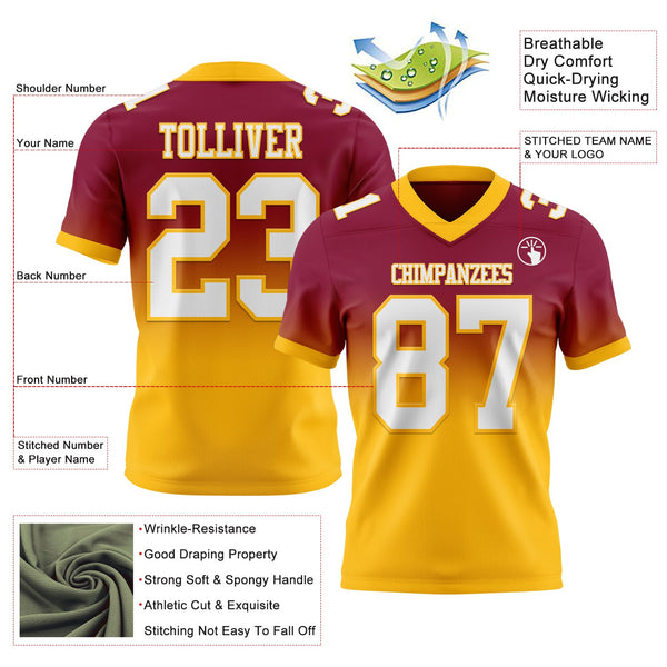 Custom Maroon White-Gold Authentic Fade Fashion Football Jersey alternate