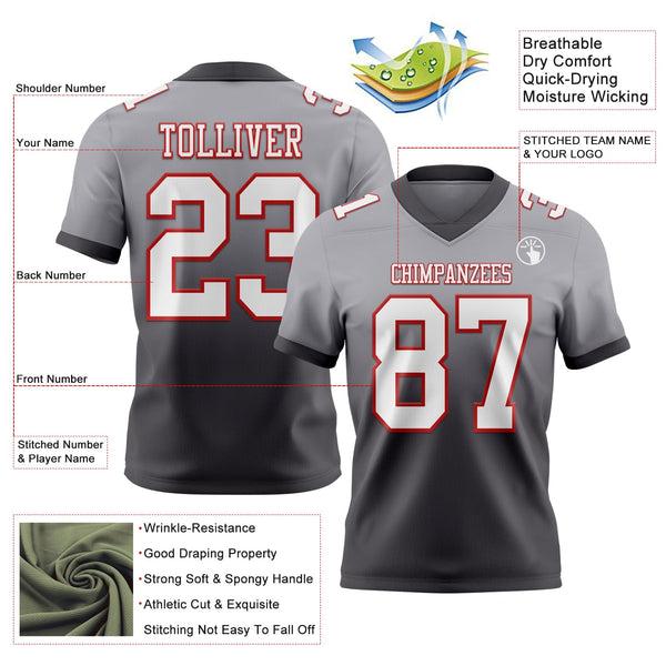 Custom Gray White Steel Gray-Red Authentic Fade Fashion Football Jersey alternate