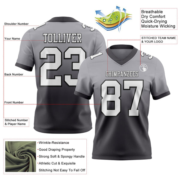 Custom Gray White Steel Gray-Black Authentic Fade Fashion Football Jersey alternate