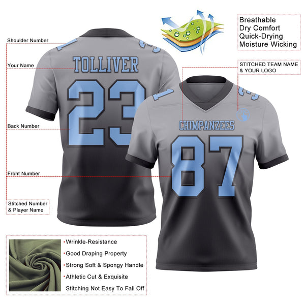 Custom Gray Light Blue-Steel Gray Authentic Fade Fashion Football Jersey alternate