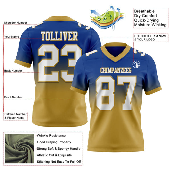 Custom Royal White-Old Gold Authentic Fade Fashion Football Jersey alternate