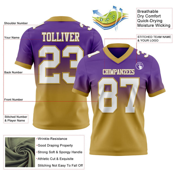 Custom Purple White-Old Gold Authentic Fade Fashion Football Jersey alternate