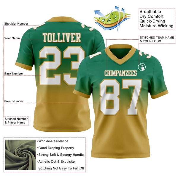 Custom Kelly Green White-Old Gold Authentic Fade Fashion Football Jersey alternate