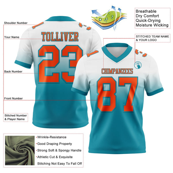 Custom White Orange-Teal Authentic Fade Fashion Football Jersey alternate
