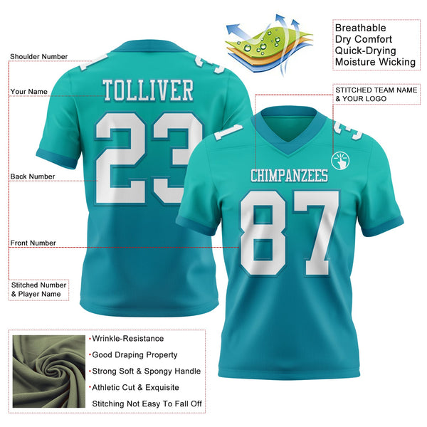 Custom Aqua White-Teal Authentic Fade Fashion Football Jersey alternate