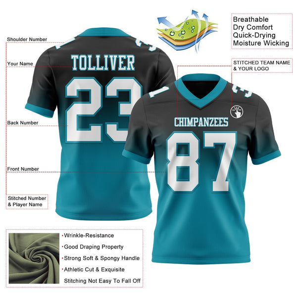 Custom Black White-Teal Authentic Fade Fashion Football Jersey alternate