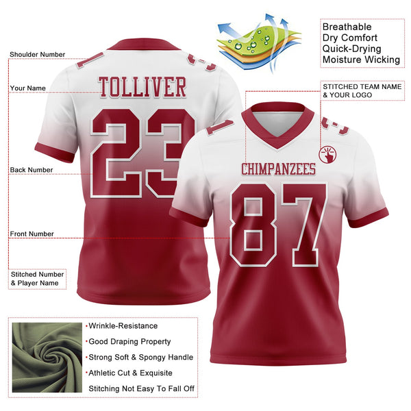Custom White Cardinal Authentic Fade Fashion Football Jersey alternate