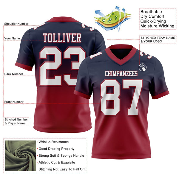 Custom Navy White-Cardinal Authentic Fade Fashion Football Jersey alternate