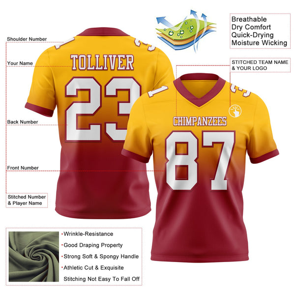 Custom Gold White-Cardinal Authentic Fade Fashion Football Jersey alternate