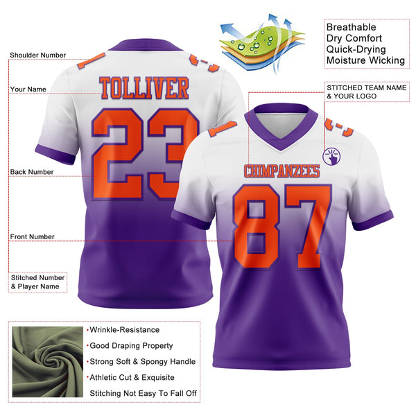 Custom White Orange-Purple Authentic Fade Fashion Football Jersey alternate