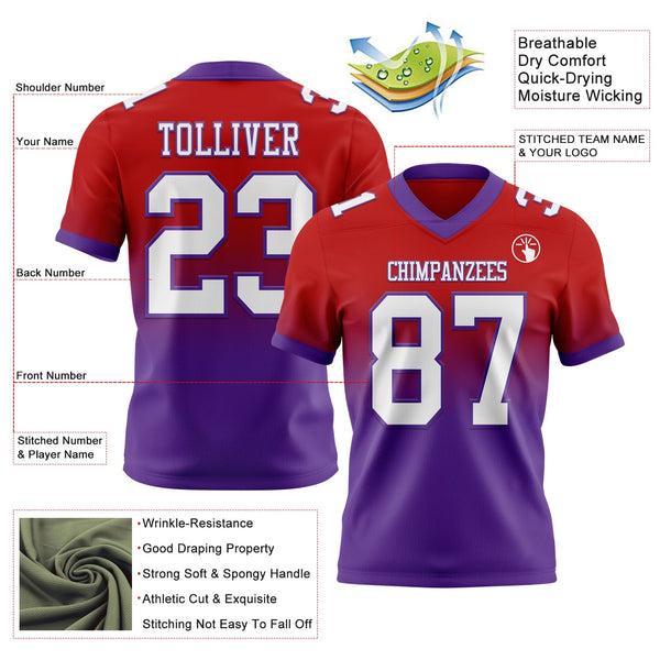 Custom Red White-Purple Authentic Fade Fashion Football Jersey alternate