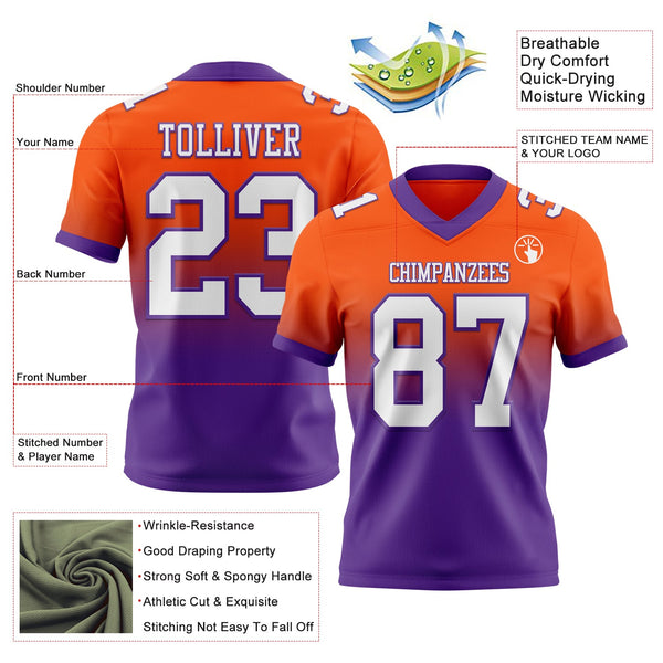 Custom Orange White-Purple Authentic Fade Fashion Football Jersey alternate