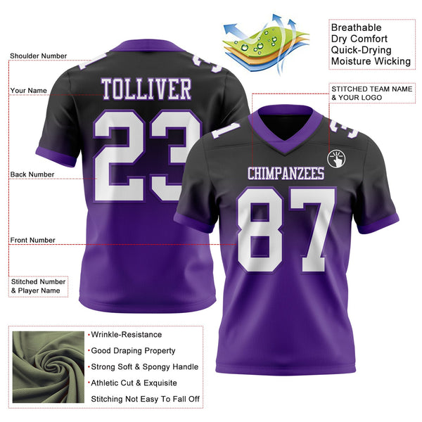 Custom Black White-Purple Authentic Fade Fashion Football Jersey alternate