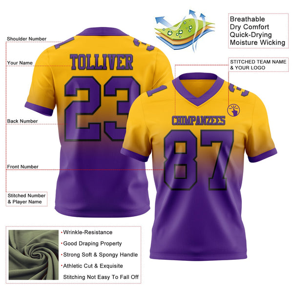 Custom Gold Purple-Black Authentic Fade Fashion Football Jersey alternate